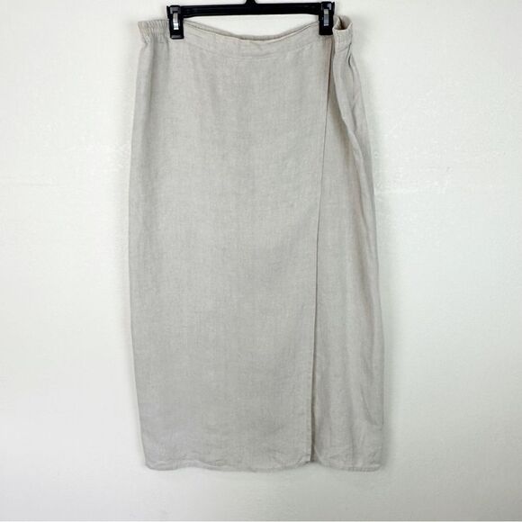 Eskandar Beige maxi Skirt Linen Elastic Waist Size 2 Lagenlook Artsy - Picture 1 of 8
